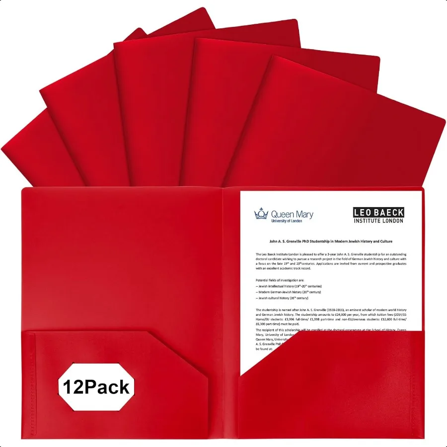 

12Pack Plastic Folders with Pockets2Pocket Poly Folders Holds 81 2 x 11 Paper for School Office Home Red
