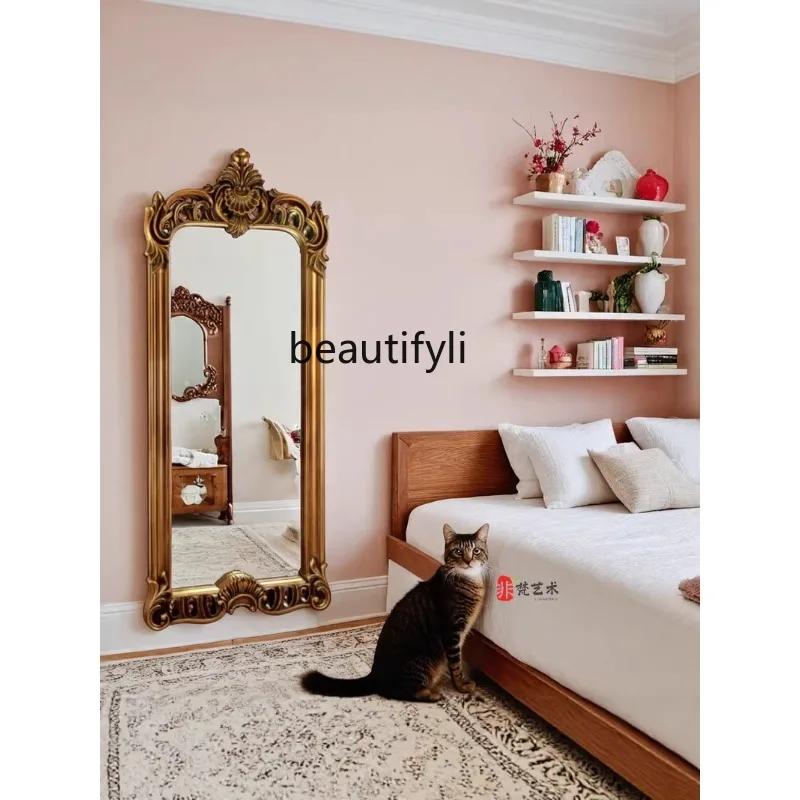 French retro carved home full body floor mirror living room bedroom European clothing store dressing fitting mirror