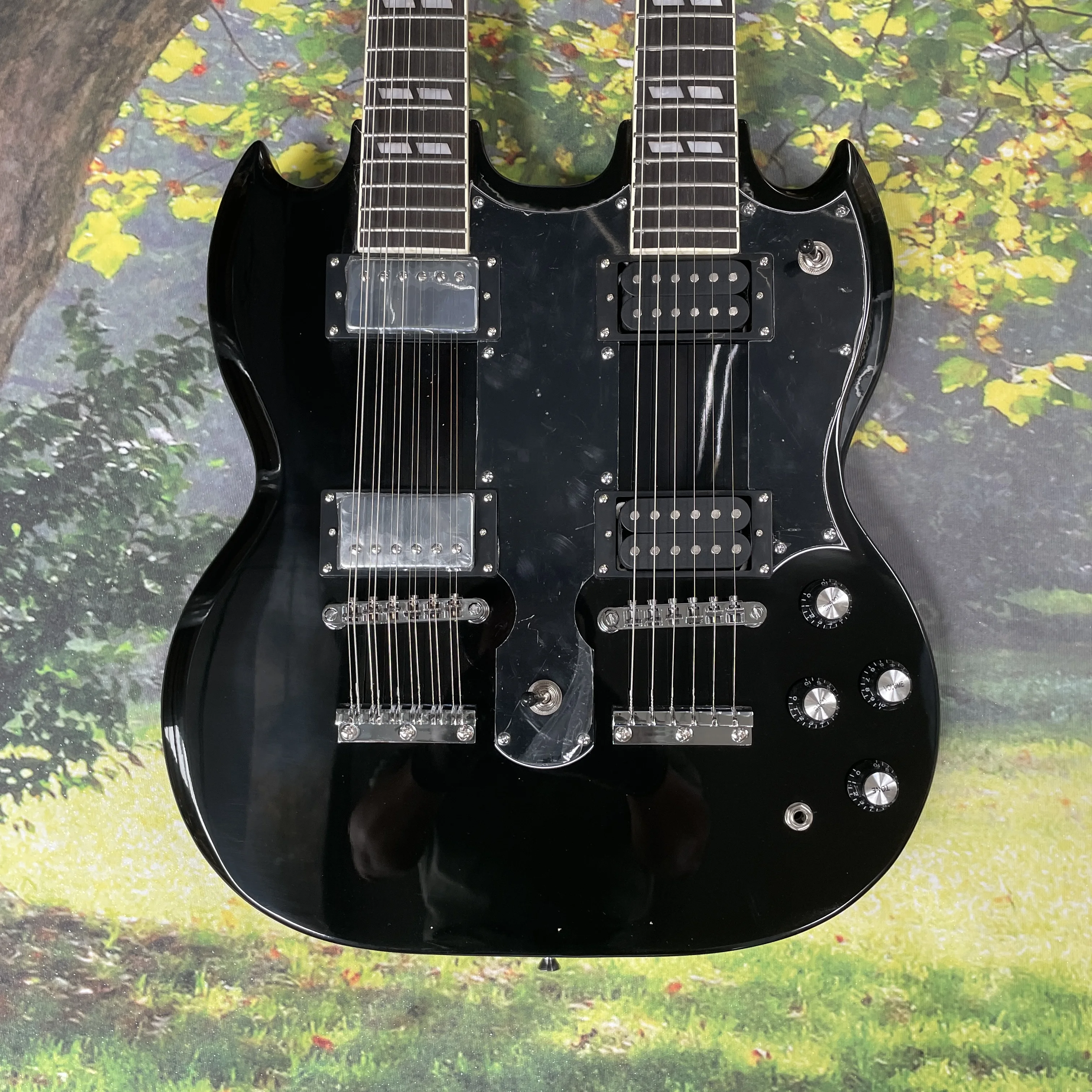 12+6 double-head electric guitar, high-gain pickup black SG model guitars, electric guitar for rock band performance guitarra