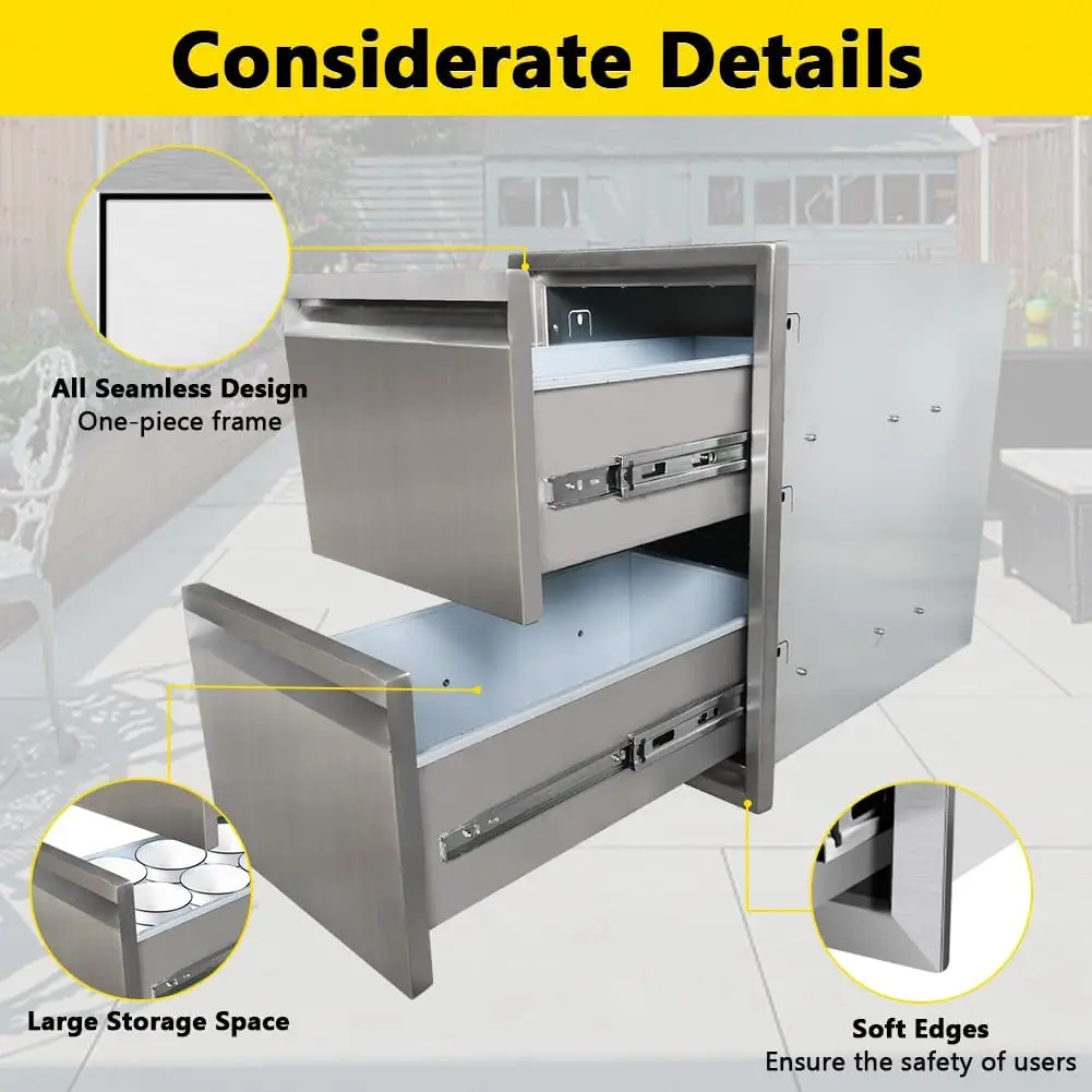 درج مطبخ خارجي، أبواب وصول مثبتة على السطح من الفولاذ المقاوم للصدأ، أدراج شواء بطبقة مزدوجة 13 وات × 20.5 ارتفاع × 21 عمقًا للشواء #3