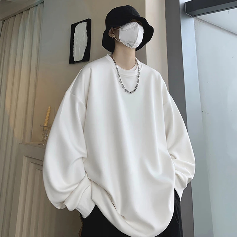 

Faionable Heavyweight Suede Sweatirt Men's Loose Casual round Ne Pure Color Inner Wear irt for Autumn Winter Large Size