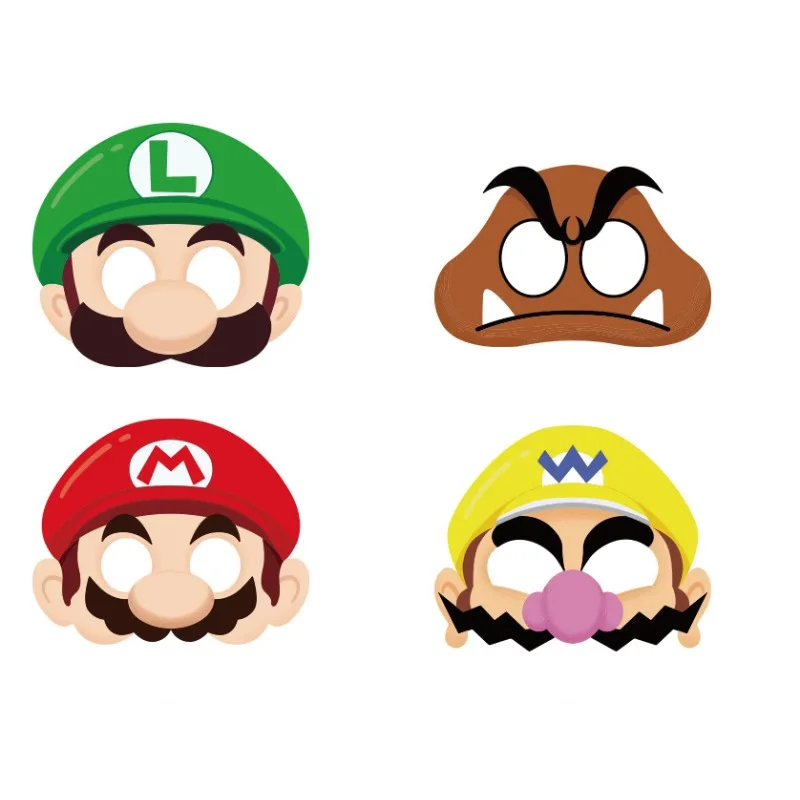 12Pcs Mario Mask Birthday Theme Party Decoration Set Cosplay Prop Super Mario Half Face Mask Halloween Dress Up