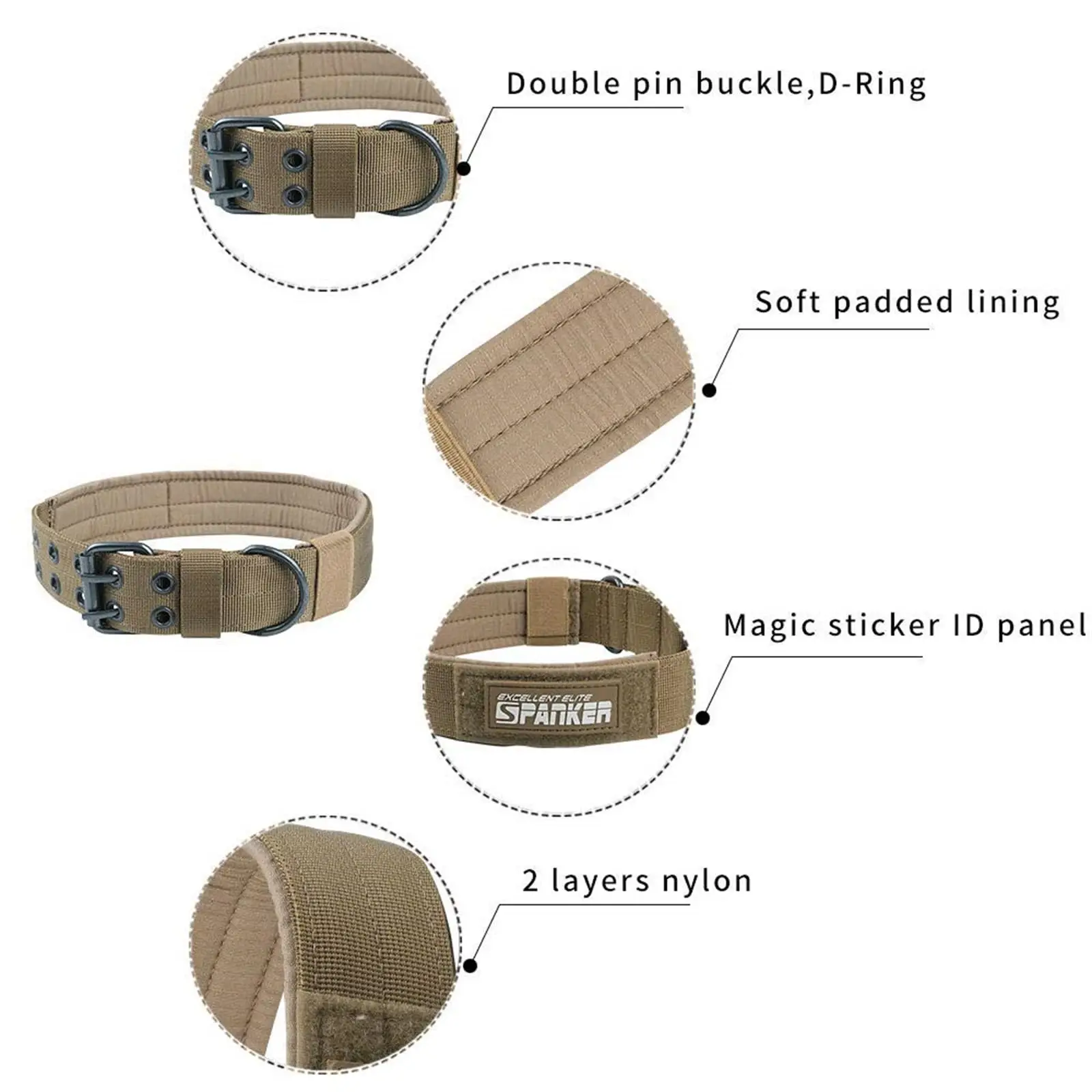 Tactical Pet Dog Collar with Five-Level Adjustable Buckle for Large Dogs, Suitable for Leash Use view 2