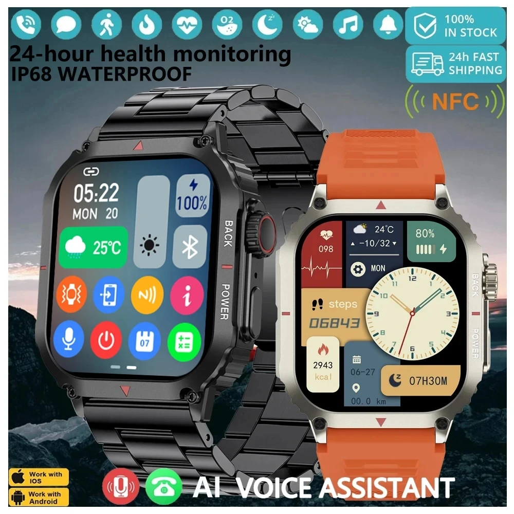

2025 New smartwatch men,outdoor GPS sports fitness tracker, health monitor, 1.95 "NFC Bluetooth call temperature altitude