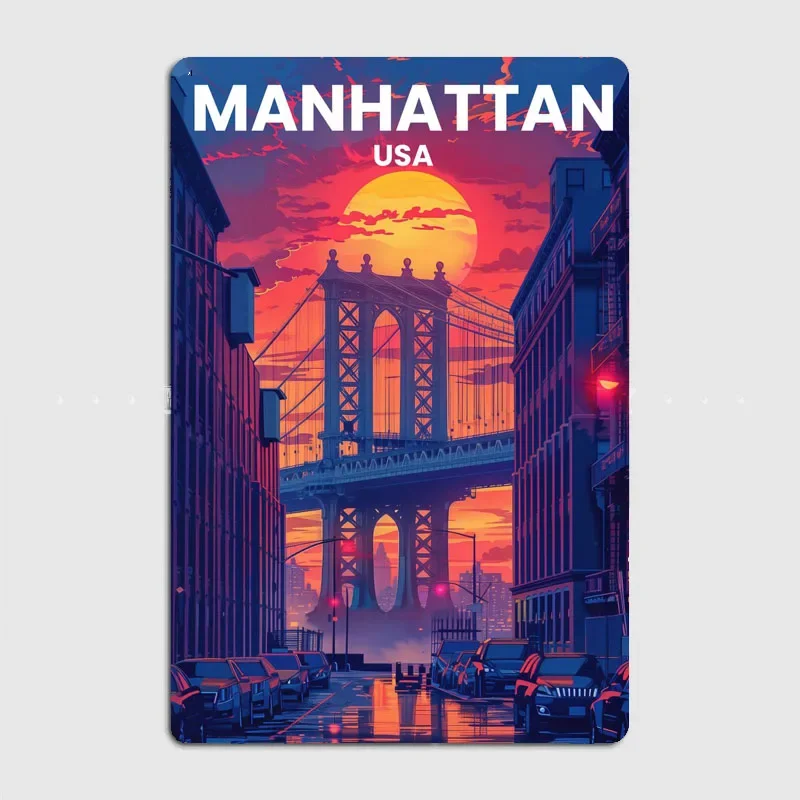 Manhattan Vintage Travel Scenery Poster Metal Sign Mural Plates Club Tin Home Decor Room Decoration Wall Decor
