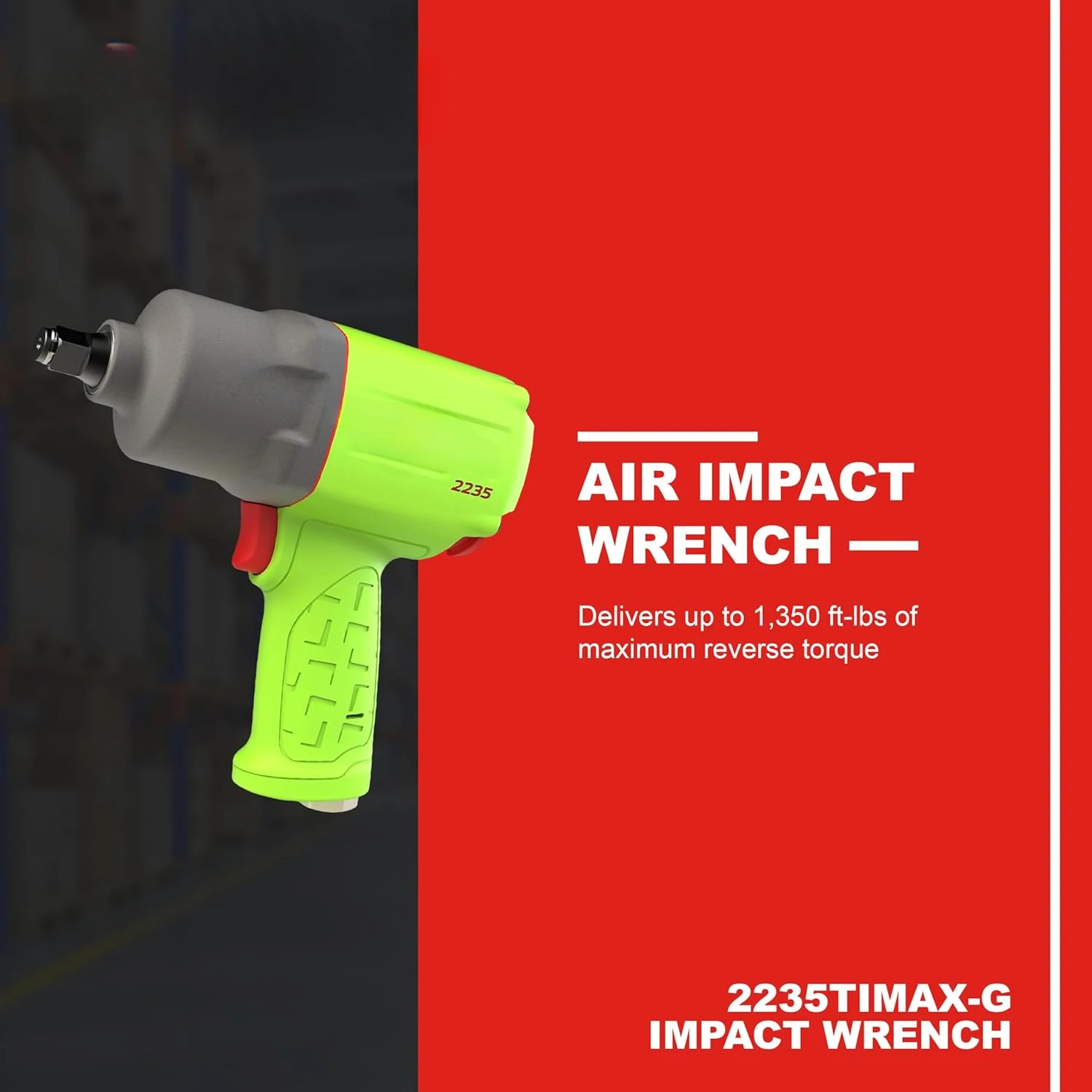 Drive Air Impact Wrench, Lightweight Powerful Torque Output Up to Titanium Hammer Case, Max Control, Hi-Visibility Red , Green