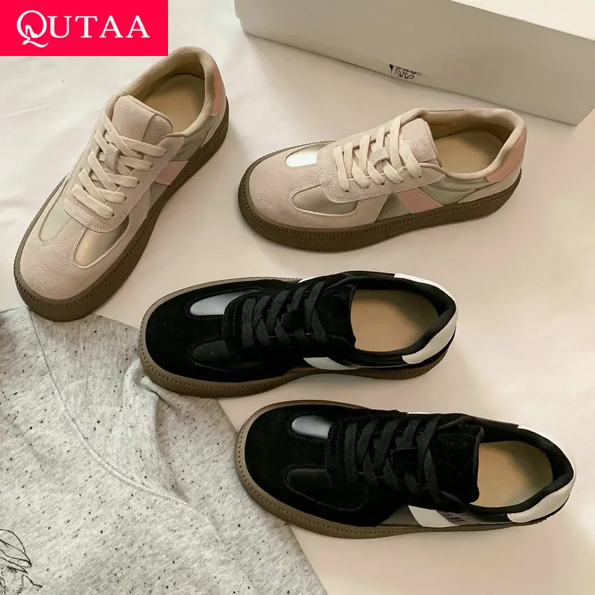 QUTAA 2024 Sneakers For Women Spring Autumn Platforms Casual Med Heel Lace-Up Leisure Sport Shoes Female Sneakers  Size 34-40