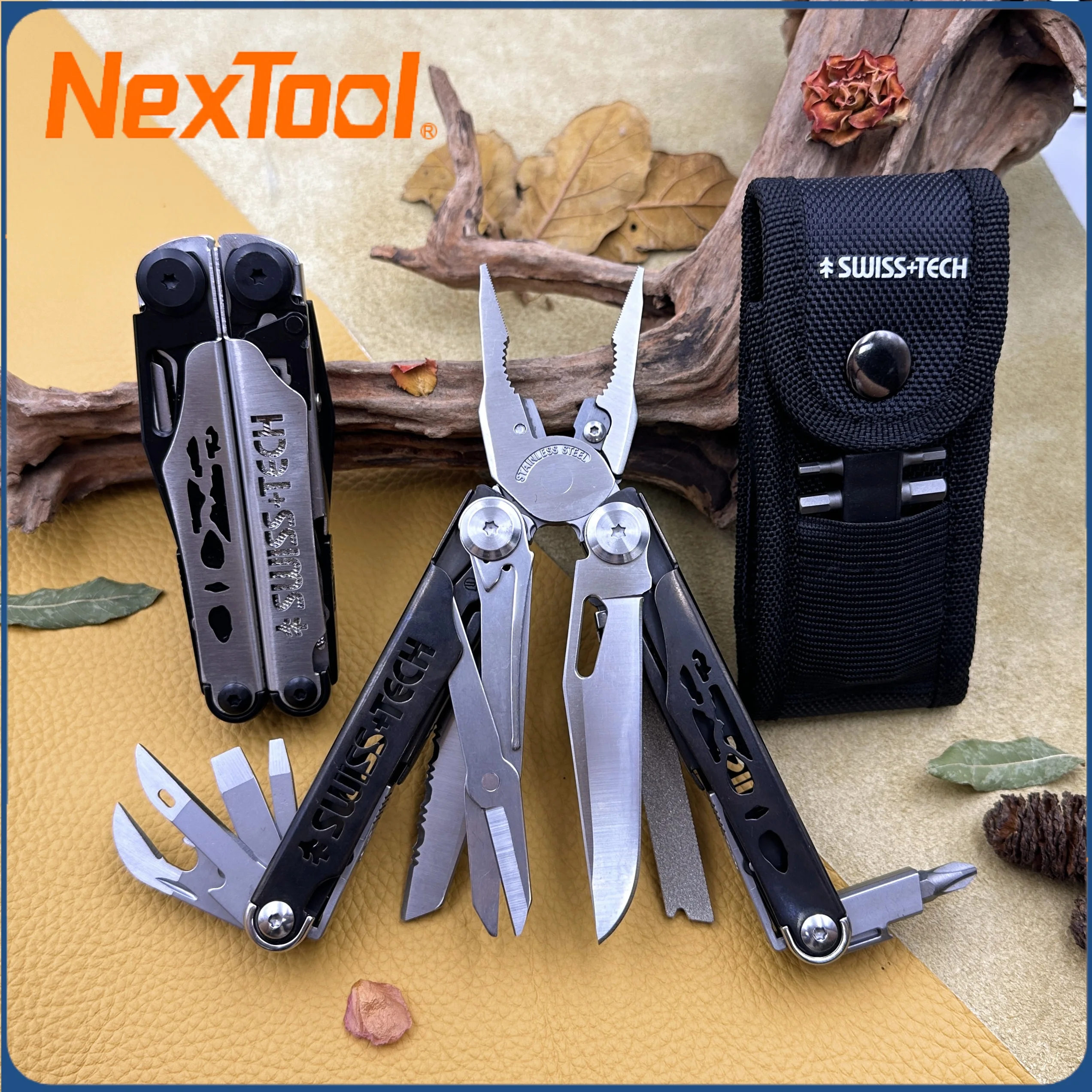 

SWISS TECH 37 in 1 Multitool Pliers Folding MultiTool Scissors Cutter with Replaceable Saw Blade EDC Outdoor Camping Equipment