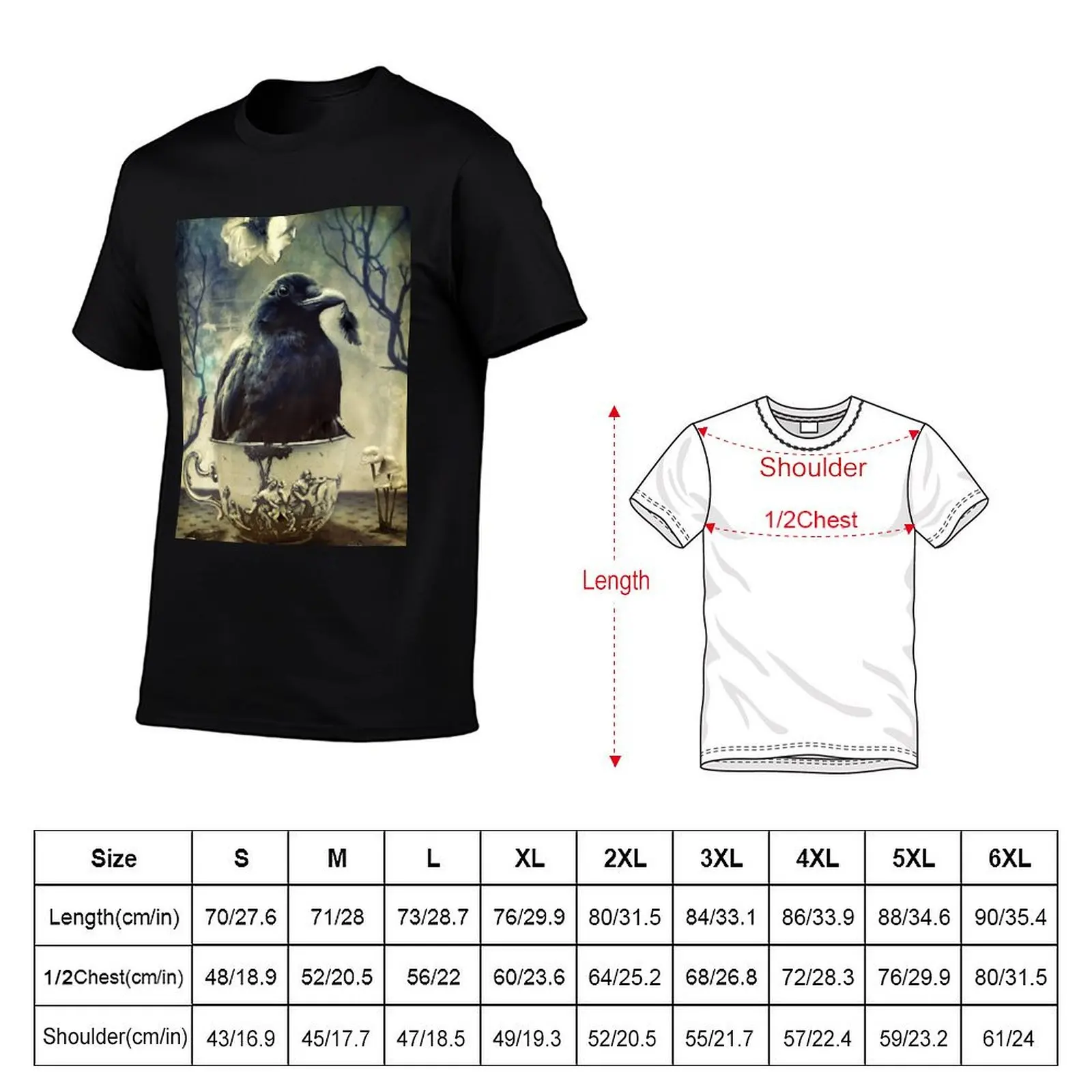 Gifts From Time - Raven in Tea Cup T-Shirt Big and Tall Loose Fit T-Shirt