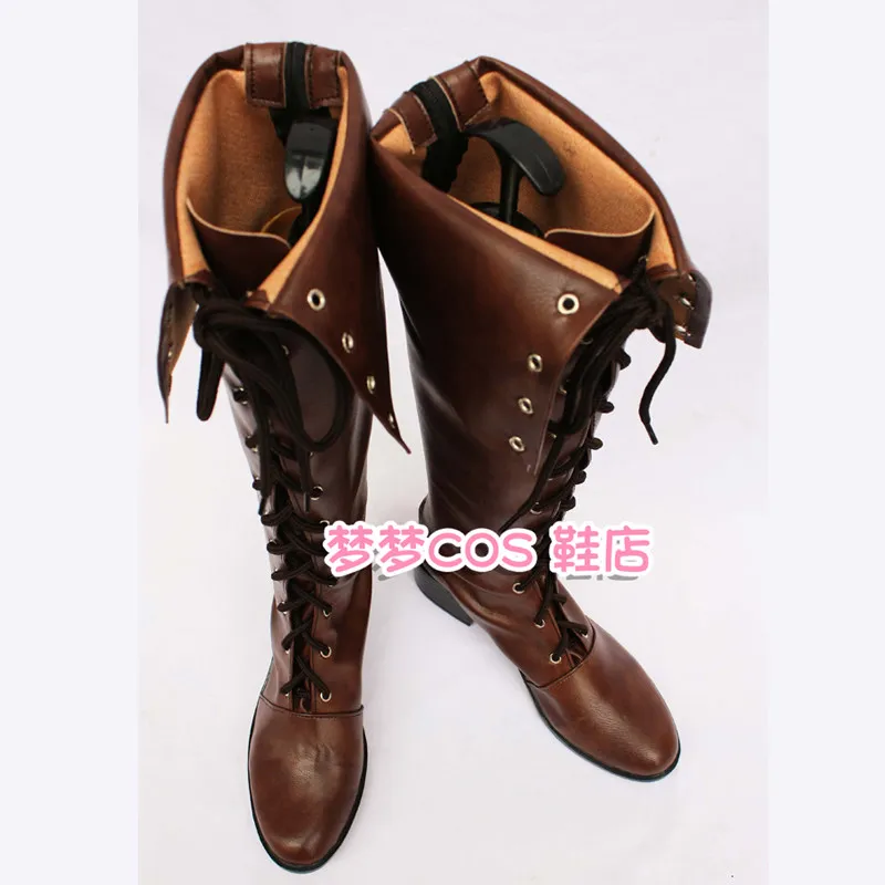 Anime Devil May Cry Lady Cosplay Shoes Brown Long PU Leather Flat Sole Boots For Halloween Carnival