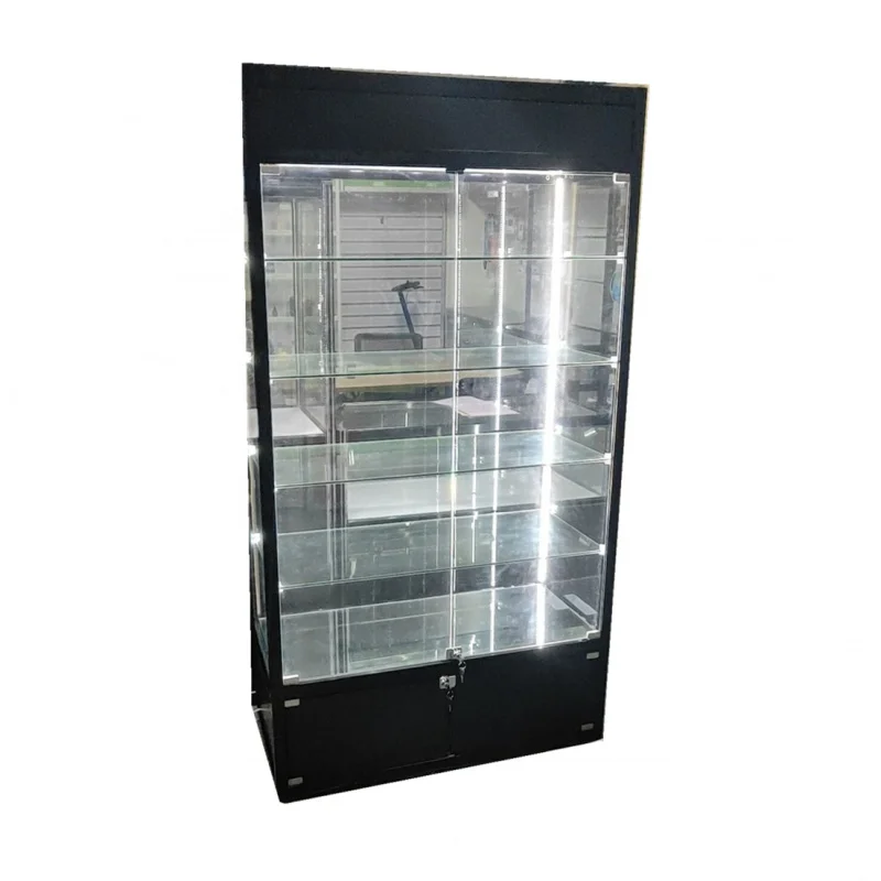 Custoum.4 shelve glass display locable smoked display cabinet glassware shop Vitina glass cabinet