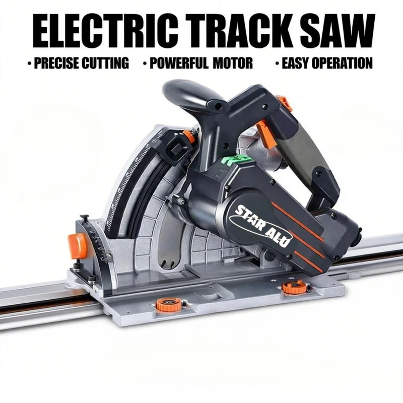 Electric Track Saw with Guide Rail System Precision Wood Cutting Machine Adjustable Depth Circular Rail Saw for Woodworking Tool