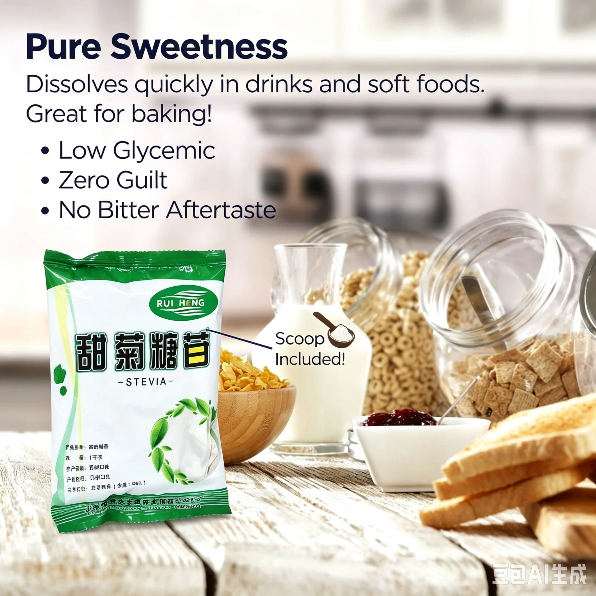 Stevia Extract Powder, Low Carb, Plant Based Stevia Sweetener, Great Taste, Zero Calories, Zero Sugar, Low Glycemic