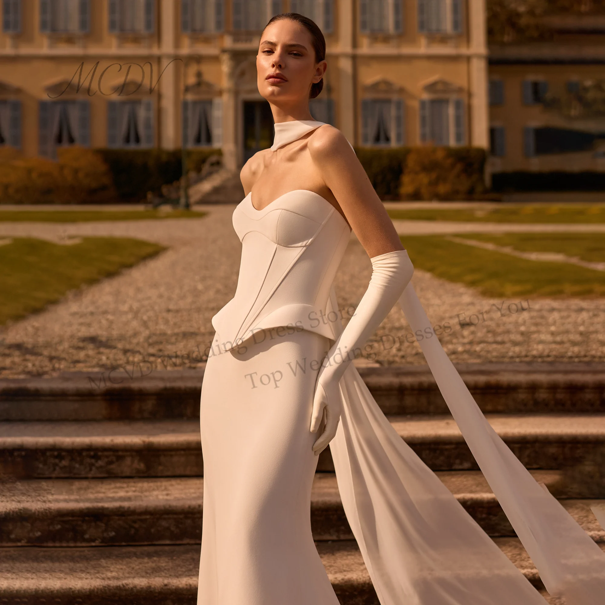 Luxury Mermaid Civil Wedding Dress Elegant Crossed Sweetheart 2 Pieces Bridal Dresses Engagement Wedding Gown Customized 2026