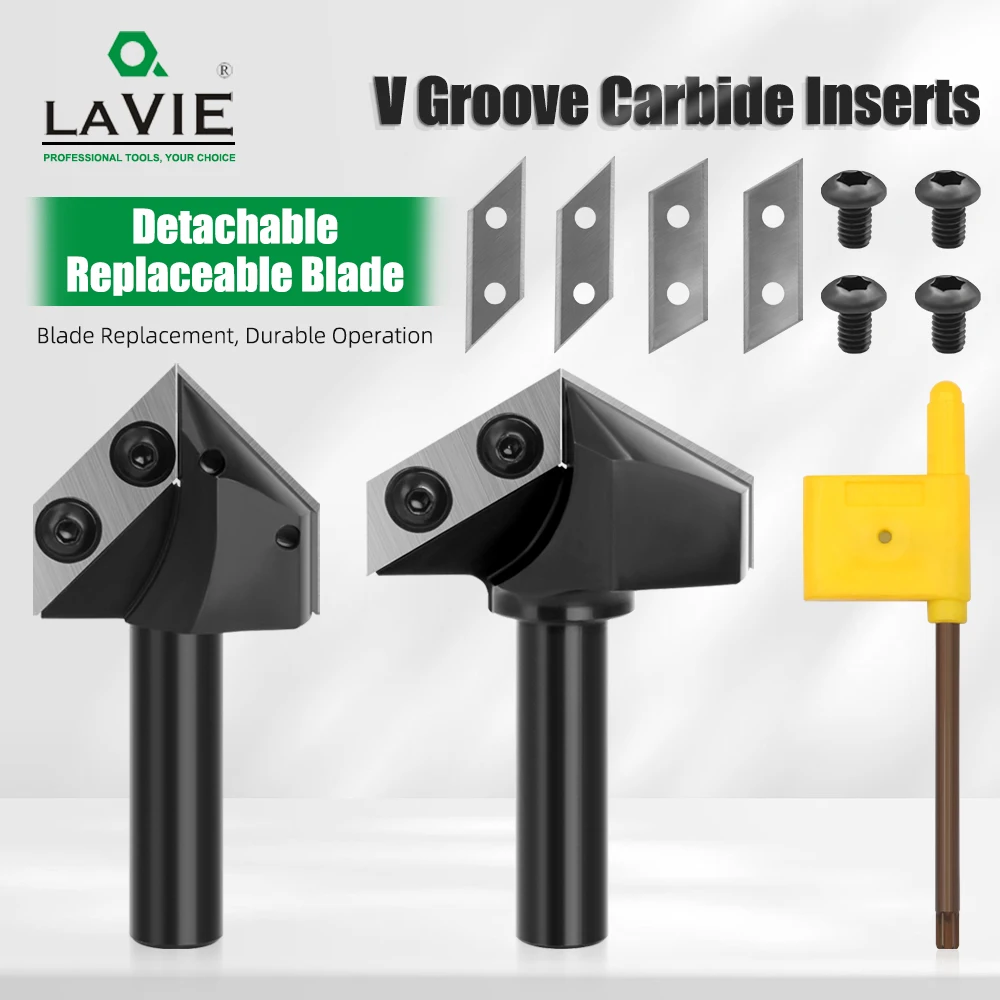 

LAVIE Router Bits Woodworking 1/2 ShanK 90 120 Degree V-Type Milling Cutter Cleaning Bottom Woodworking Tools Blade Set