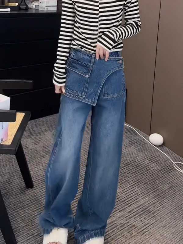 

High Waist Wide Leg Jeans Women's Straight Cut Curtain Denim Pants Autumn New Style plus Size Slimming High Waist Slim Fit