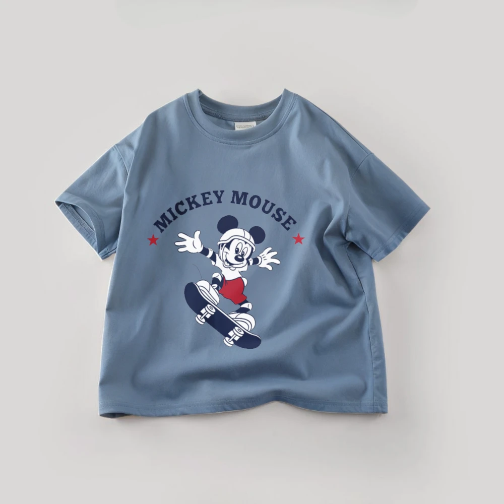ميكي ماوس تي شيرت للأولاد ملابس 2026 جديد الصيف الكرتون قصيرة الأكمام تيز القمم س الرقبة بلون عادية تي شيرت 9m-7y