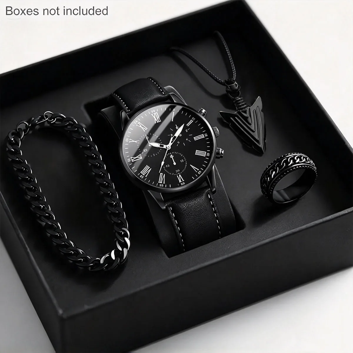 4pcs/set new men's fashionable quartz watch, pendant necklace, ring, bracelet perfect choice for giving to friends and family