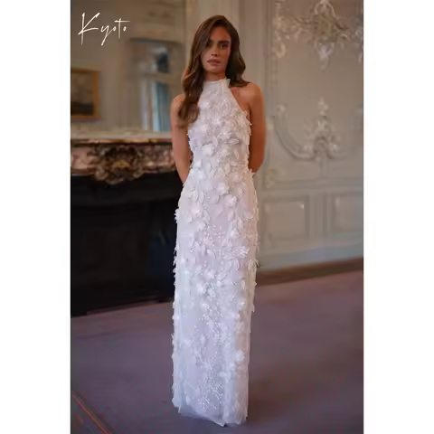 Kyoto Customized White Halter Neck Wedding Dress Sleeveless Lace-Up vestidos de noiva Mermaid Floor-Length Evening Dress 2026