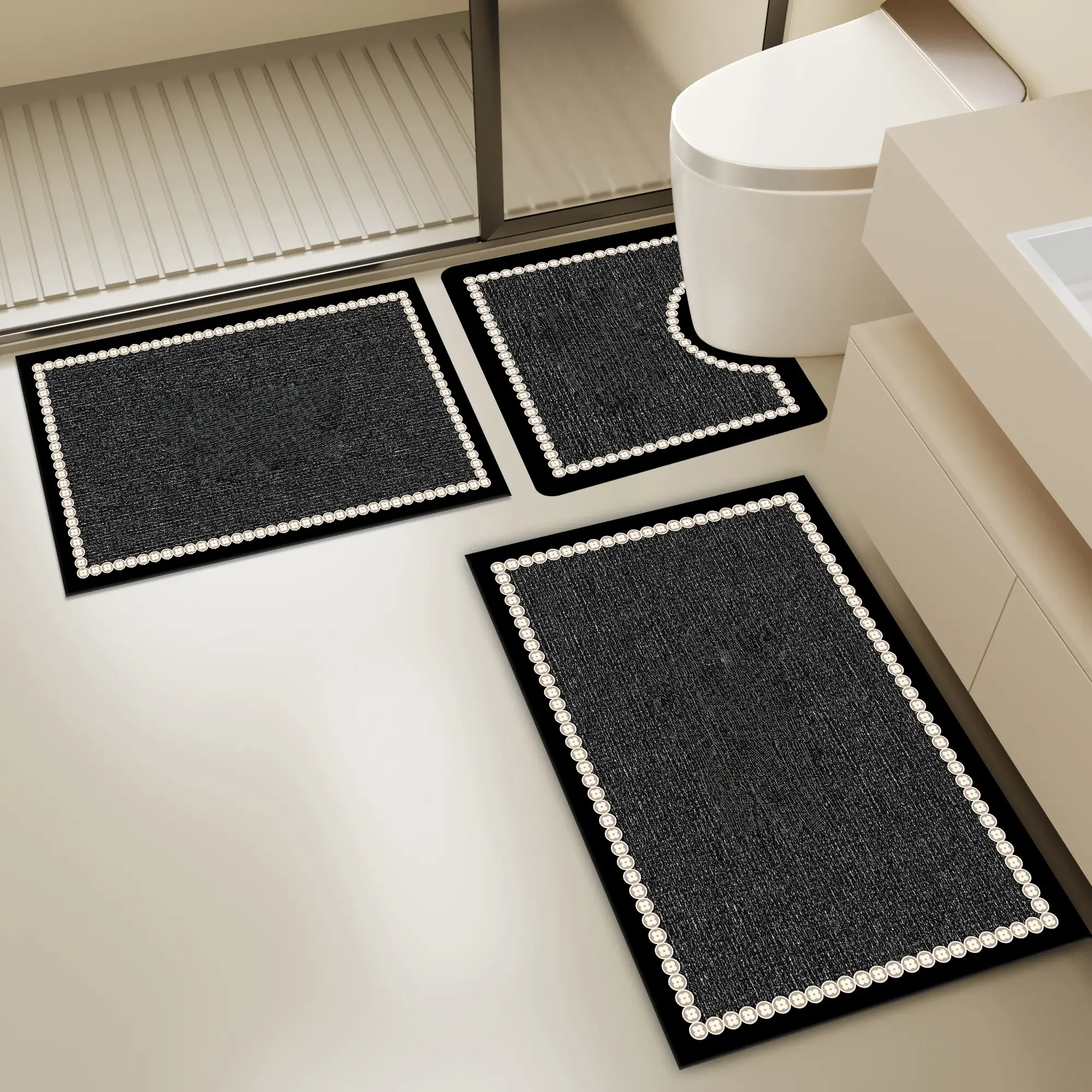 3‑Piece Thickened 0.2in Bathroom Mat Set, Absorbent Quick‑Dry Small Rugs with Anti‑Slip TPR Rubber Bottom, Minimalist Home Decor for Bathroom, Entryway, Living Room & Kitchen