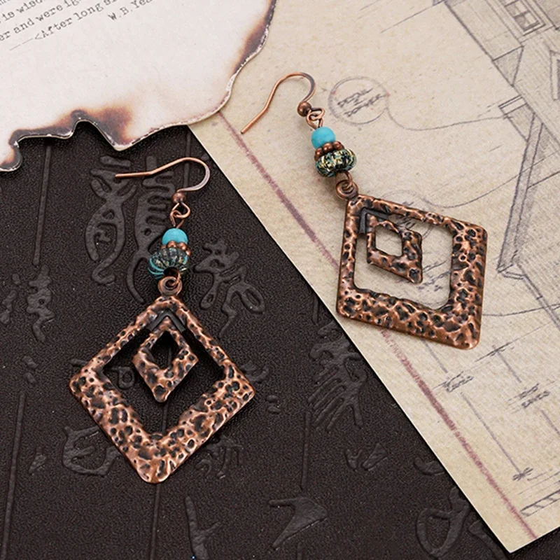 Ethnic Carved Geometric Earrings Indian Jewelry Pendientes Women's Vintage Round Triangle Metal Statement Earrings Brincos
