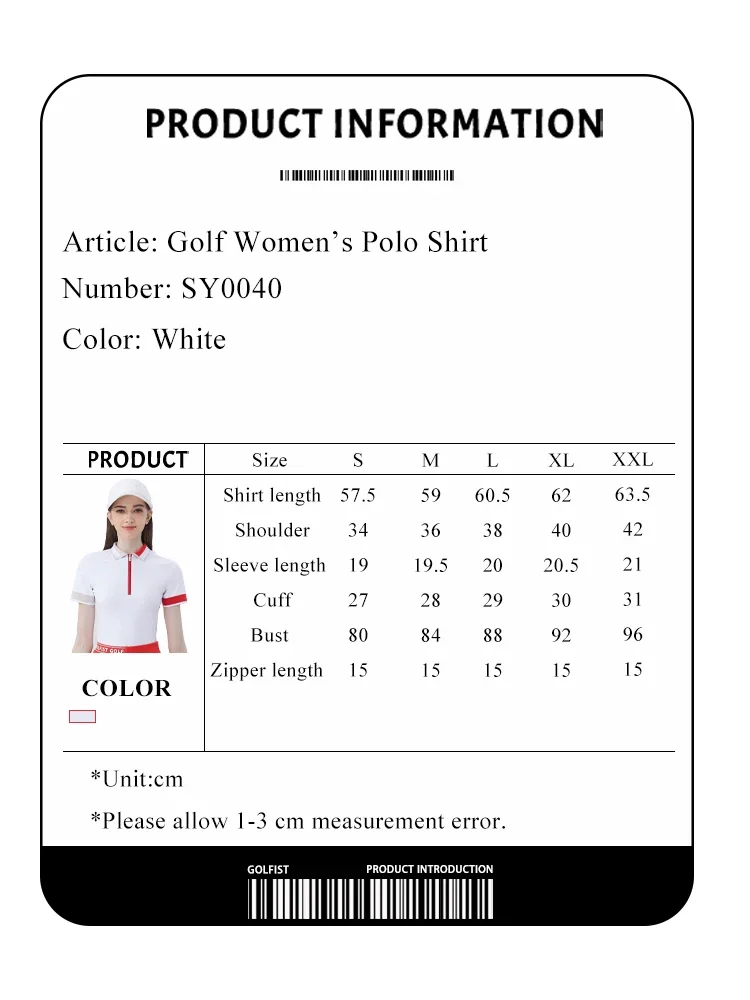 Golfist 2024 New Golf Wear Ladies Polo Shirt Zipper Short Sleeve T-shirt Quick Dry Outdoor Athletic Tops Women\'s Golf Clothing