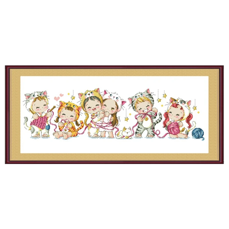 

Cross-stitch set: A little cat knitting a sweater, a home handicraft to relieve stress and boredom, a handicraft embroidery mate