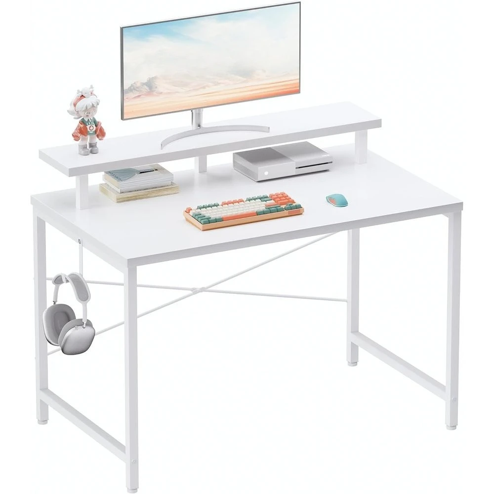 

32 Inch Small Computer Desk with Monitor Stand, Simple Oice Desk with pe Hook or Small Spaces, Kids Study Writing Table or Bedro