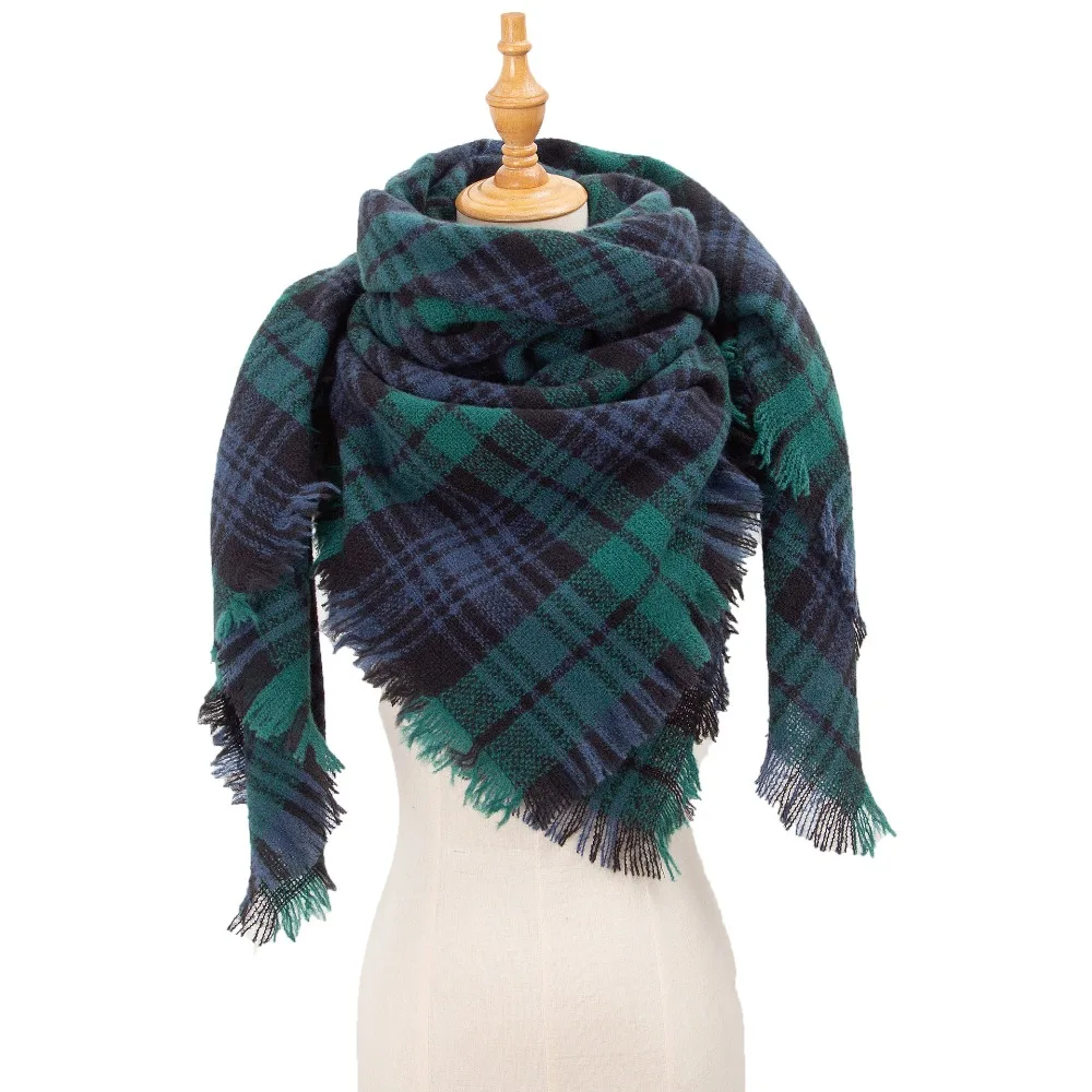 Elegant Wool Plaid Scarf Tassel Warm Winter Scarves England Korean Style Triangular Scarf Women/Men