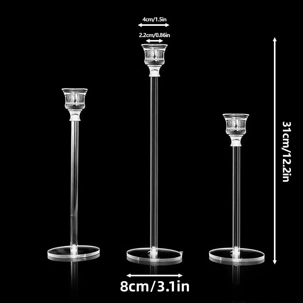 3pcs Clear Acrylic Candlestick Holder Party Supplies Candlelight Dinner Props Tabletop Candle Holders