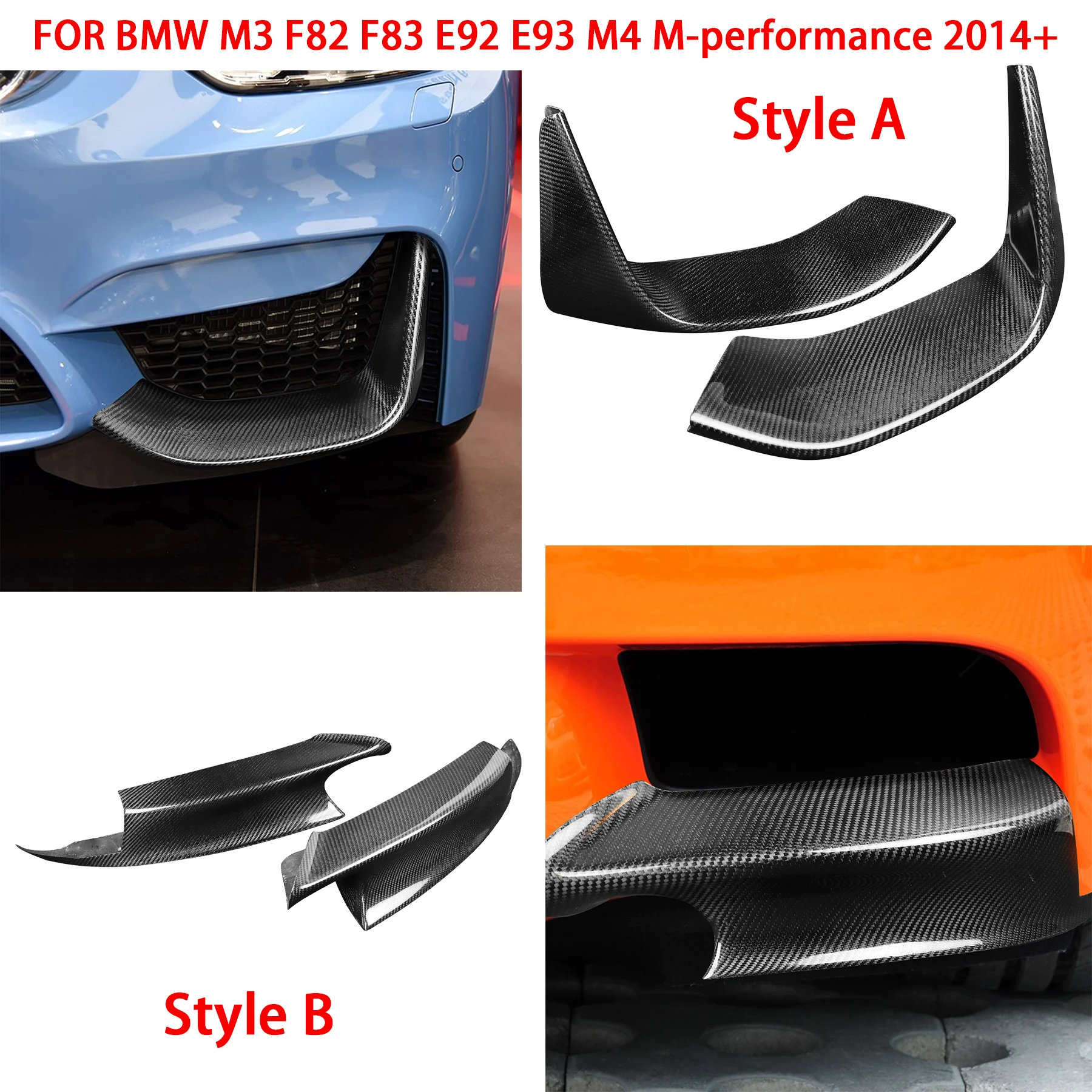 FOR BMW M3 F82 F83 E92 E93 M4 M-performance 2014+ Real Dry Carbon Fiber Front Bumper Spoiler Air Knife Panel Car Accessories