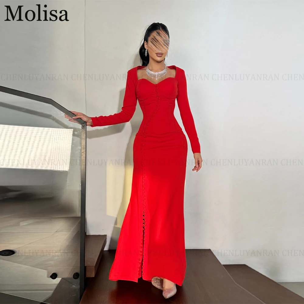 

MOLISA Red Elegant Formal Occasion Dresses 2025 New Customized Pleated Mermaid Sweetheart Buttons Long Party Prom Evening Gowns