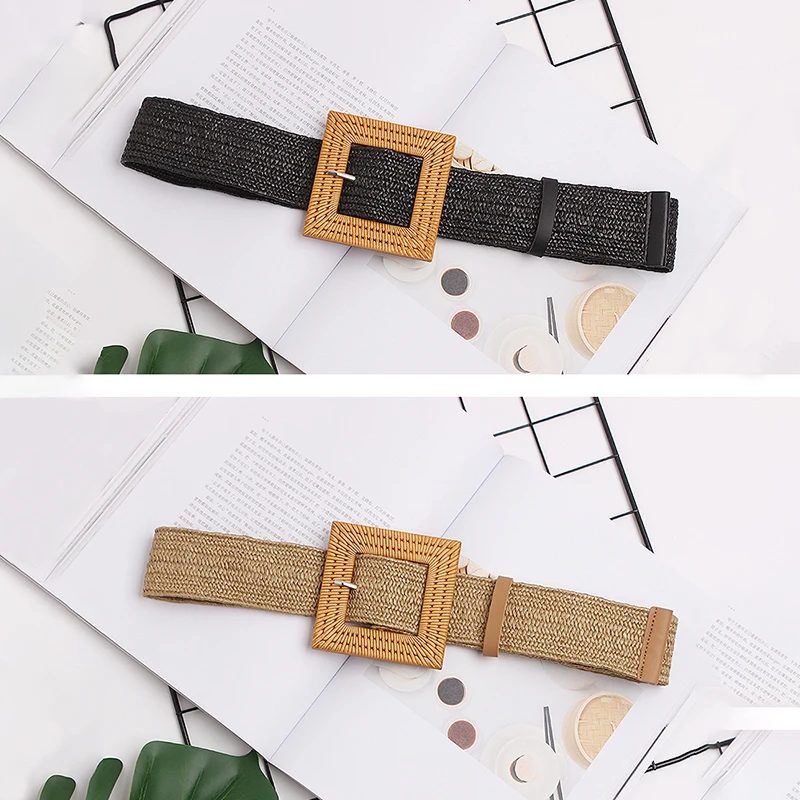 ECR Temperament Patchwork Weave Belt For Women Splicced Metal Elegant Striped Casual Belts Accessories Female Fashion New Style