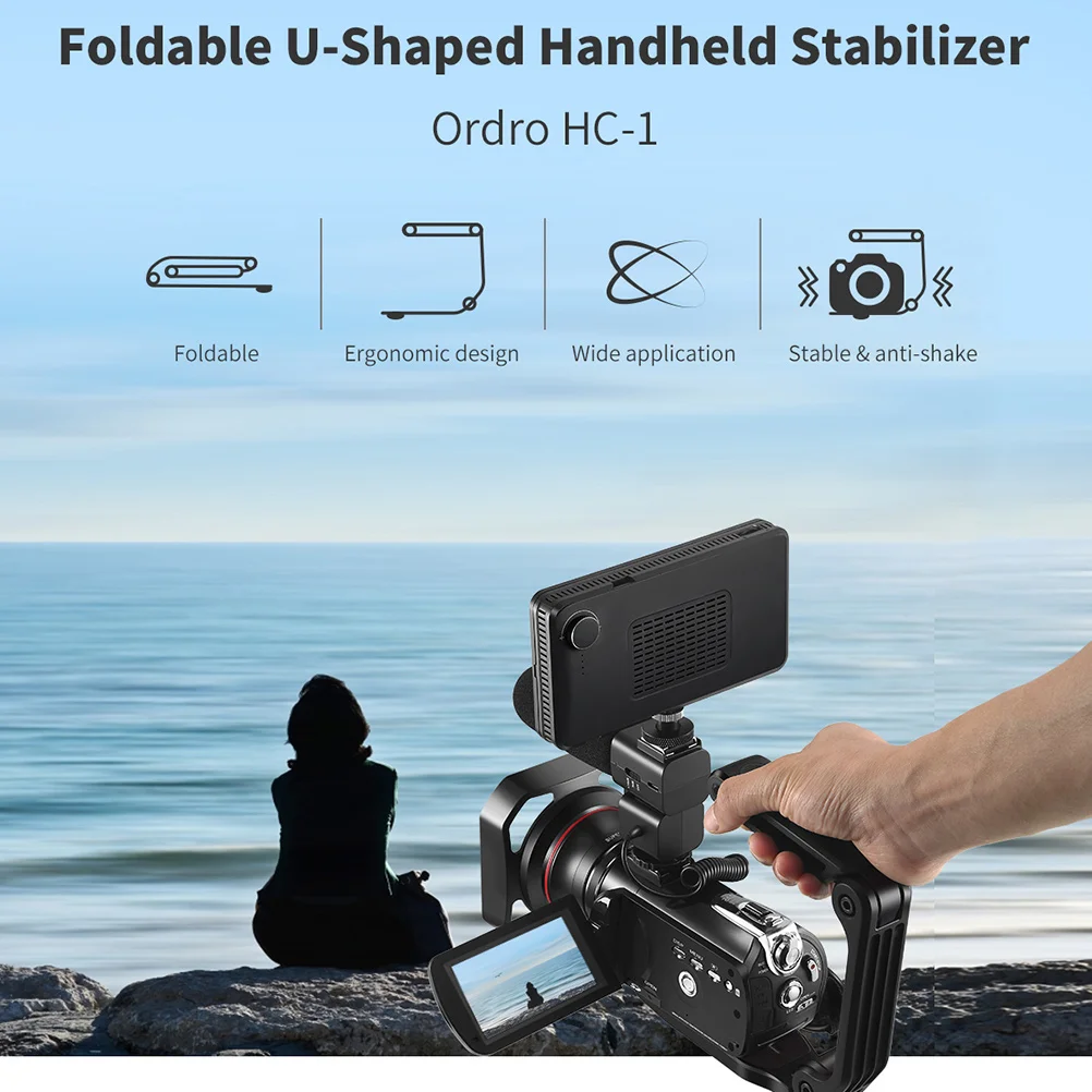 

Multipurpose Camera Stabilizer U-Shaped Grip for Camcorder with 1/4 Screw Interface and LED Light Mount Black