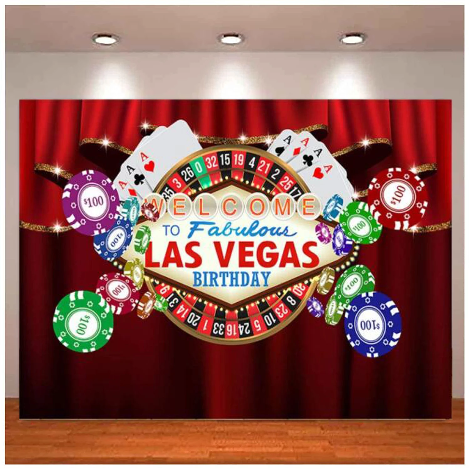 

Photography Backdrop Casino Themed Red Curtain Happy Birthday Photo Studio Background Party Banner Welcome To Fabulous Las Vegas