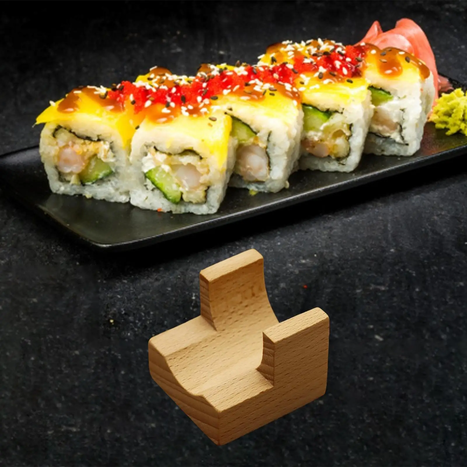 Wooden Temaki Sushi Holder Roll Boat Stand Decorative Platter Tray for Buffet Party Table Presentation