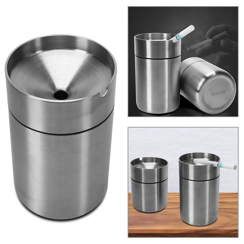 Detachable Smoke Tobacco Ash Holder Container Creative With Lid Windproof Car Ashtray Stainless Steel Ashtray