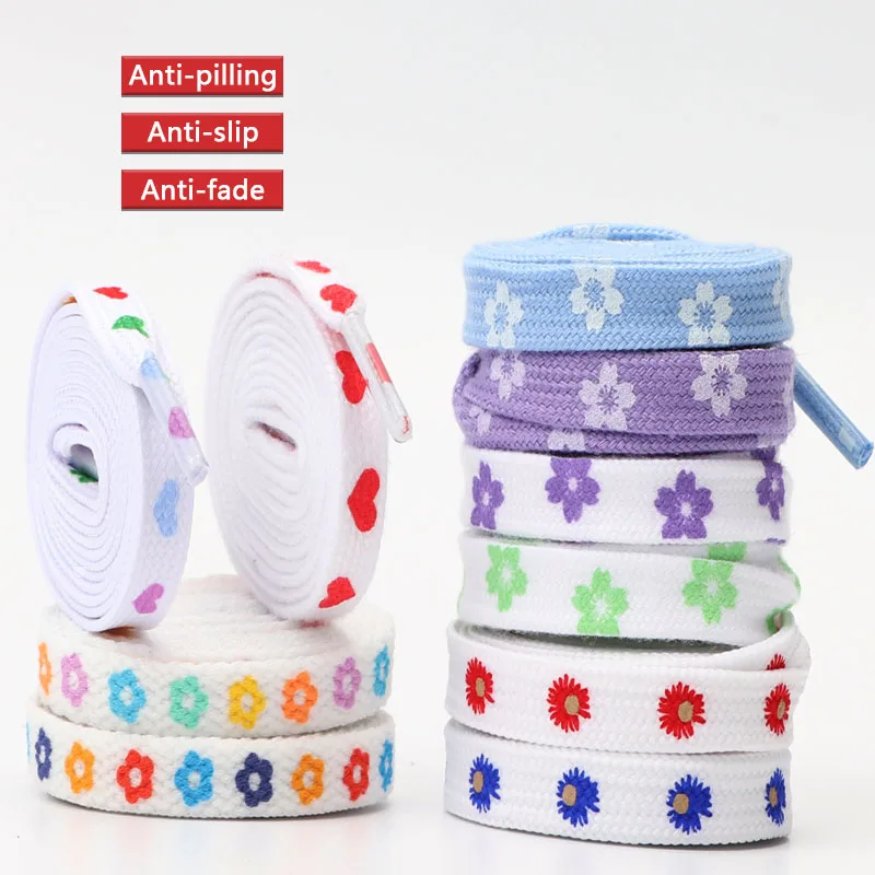 1 pair Flat Little Daisies Shoe laces Love Heart Shoelaces for Sneakers Flowers Style Cherry High-top Canvas Laces Shoe Strings
