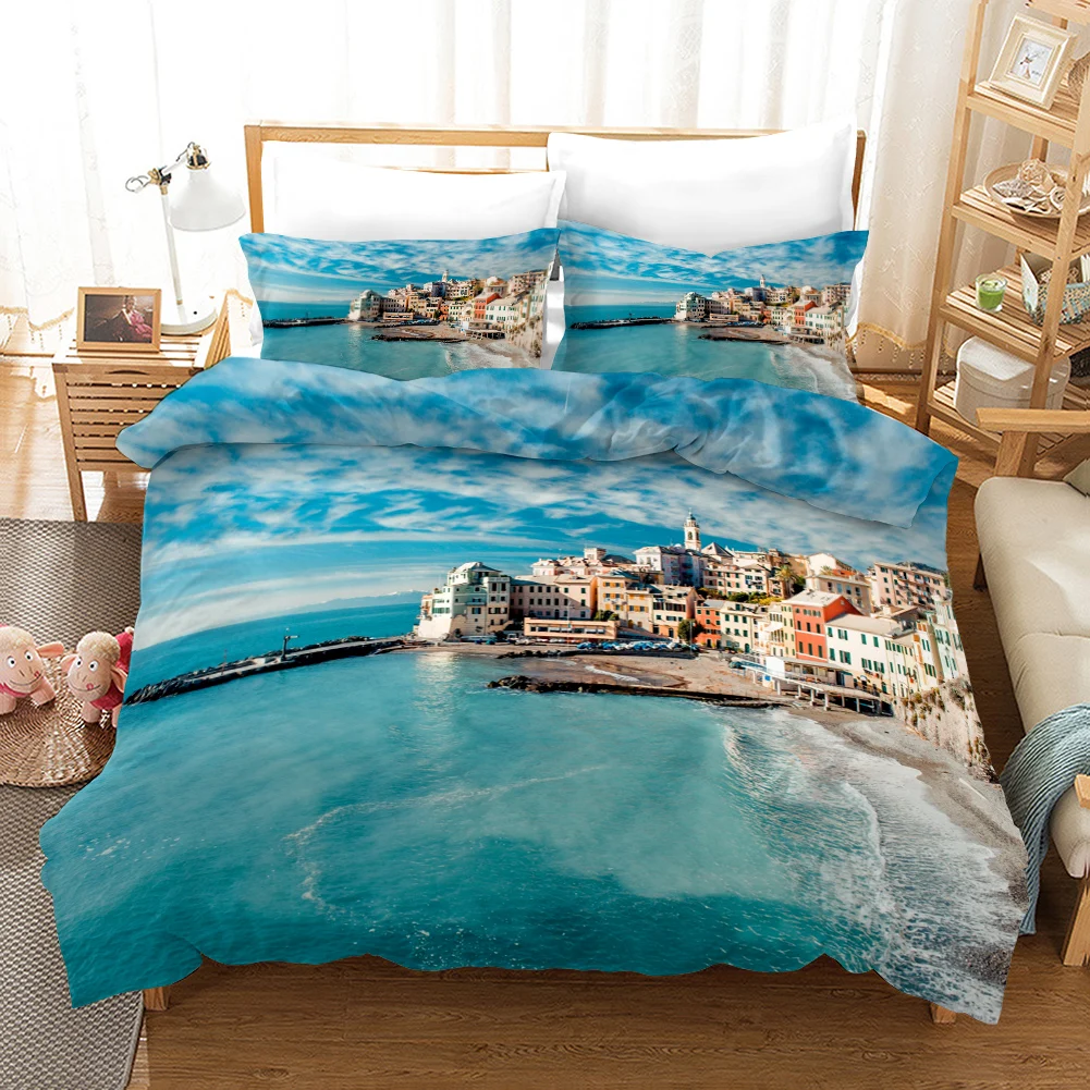 Imagem -03 - Beach Duvet Cover Conjunto Summer Beach Decor Conjunto de Cama Estilo Férias Havaiano Palmeira de Poliéster Tropical Nature Sea Quilt Cover