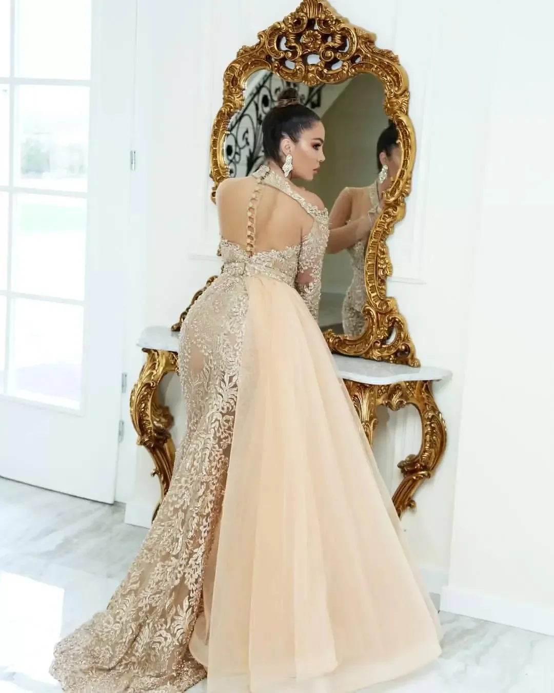 Jupe Détachable en Tulle et Dentelle pour Femme, Tenue de Soirée Élégante, Champagne, Luxe