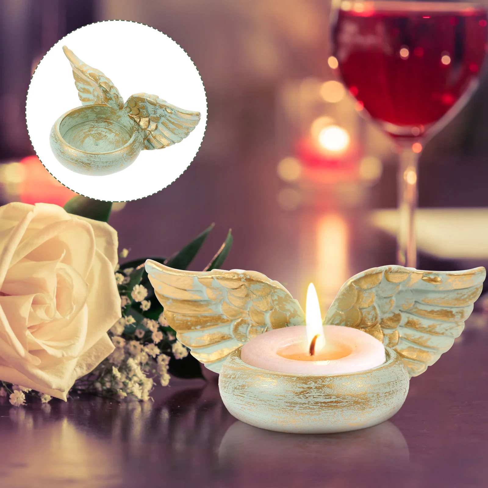 

Angel Wing Decoration Resin Candlestick Round Base Handicraft Holder for Desktop Home Party Table Ornaments