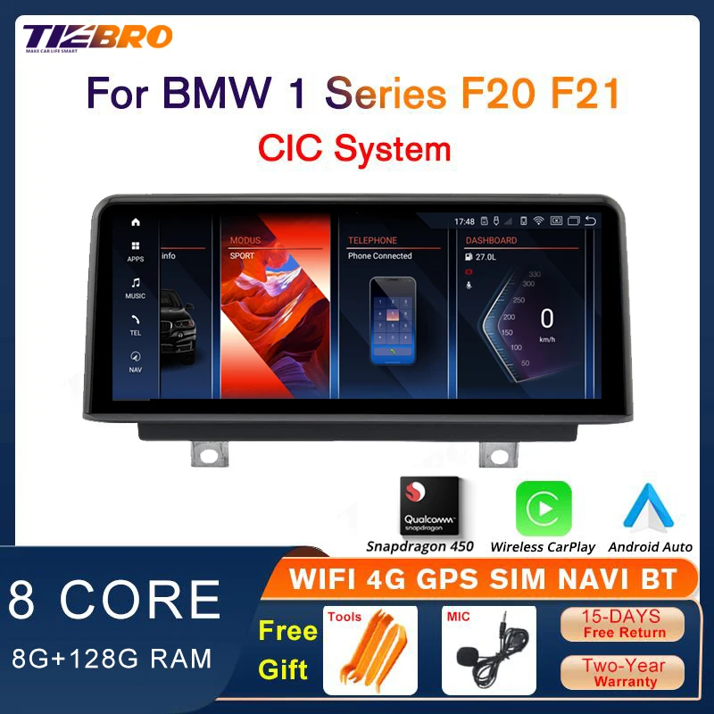 

TIEBRO 10.25" Android 12 Car Radio Screen For BMW 1 Series F20 F21 2011-2016 CIC Carplay Auto GPS Stereo Snapdragon 450 Player