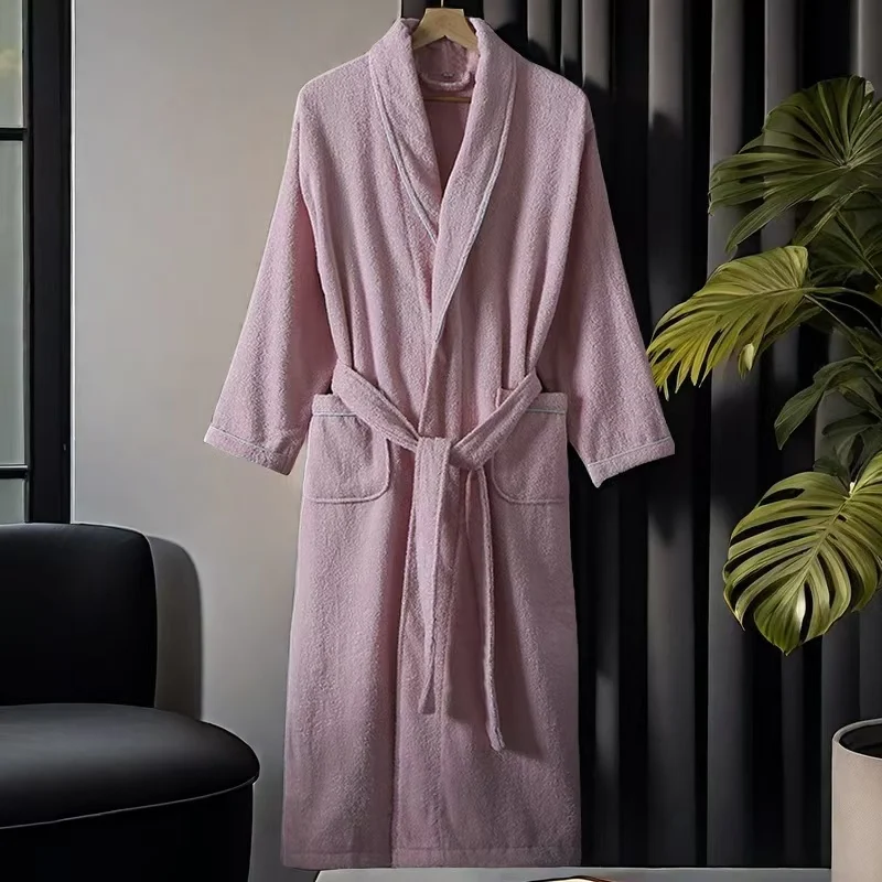 Autumn Winter Cotton Couple Striped Bathrobe Retro Simple Long Robe Sleepwear with Pocket Loose Nightwear Home Dress Loungewear