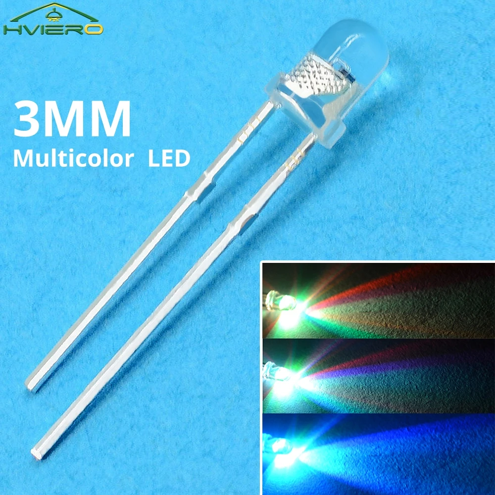 100/1000Pcs 3mm Fast Slow RGB Beads Clear 2.0~3.4V LED Lamp Decorate Bulb Round Flash Rainbow Multi Color Emitting Diodes Light