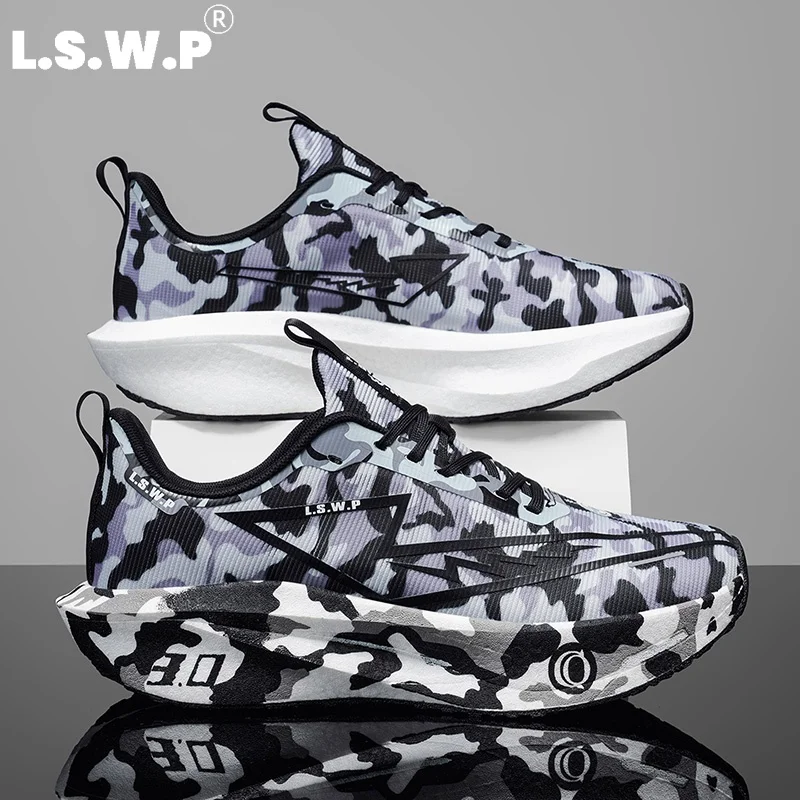 Men's Casual Sports Shoes, Trendy Camouflage Racing Running Shoes for Men and Women, High-Elastic Thick-Soled Cushioning Sneakers, Breathable Mesh Lightweight Running Shoes, Non-Slip Wear-Resistant Outsole, Youth Marat