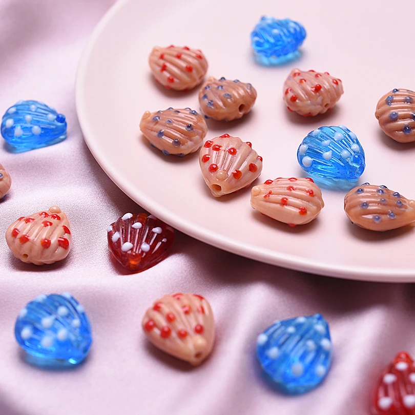 4pcs/Lot Mix Red Blue Ocean Shell Pendant Charms For Jewelry Making Supplies Glass Sea Beads Charm Polka Dot Shells DIY Necklace