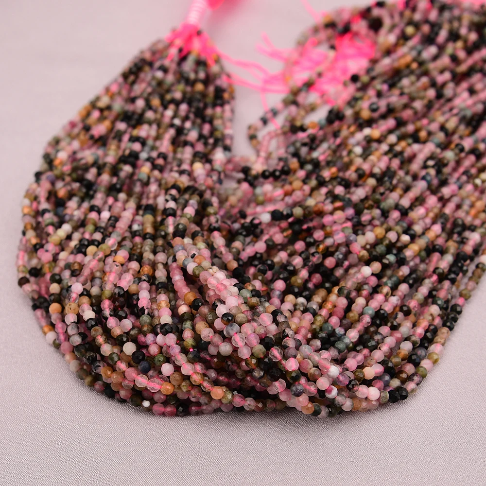 

APDGG 5 Strands Natural Gems Tourmaline Round Cut Loose Beads Stone Strand Jewelry Making DIY