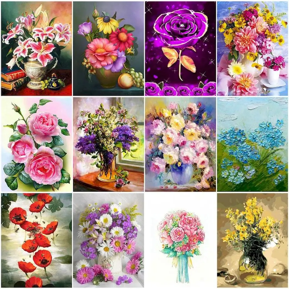 

RUOPOTY Painting By Number Adults Flower Handpainted Oil Painting On Canvas Watercolor Picture Drawing Diy Set Home Decor Items