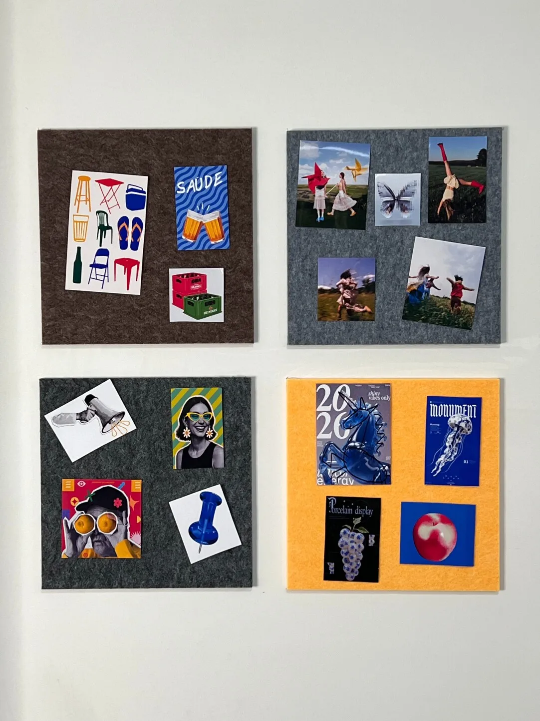 Vintage No Drill Felt Bulletin Board Colorful Self-Adhesive Pin Board Style DIY Wall Makeover Display Board 30x30cm