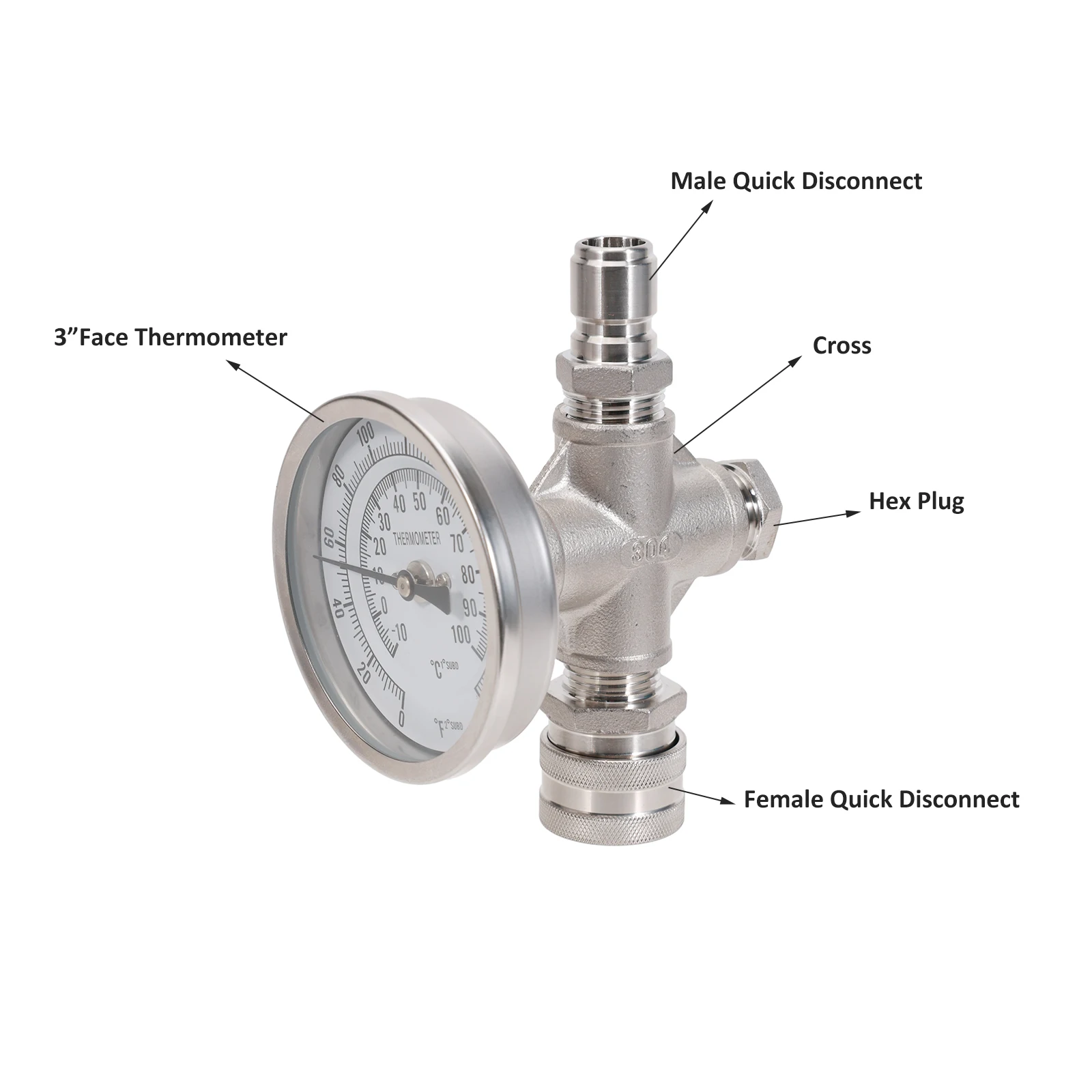 In-line Thermometer with Stainless Quick Disconnect Bi-metal thermometer 1/2\